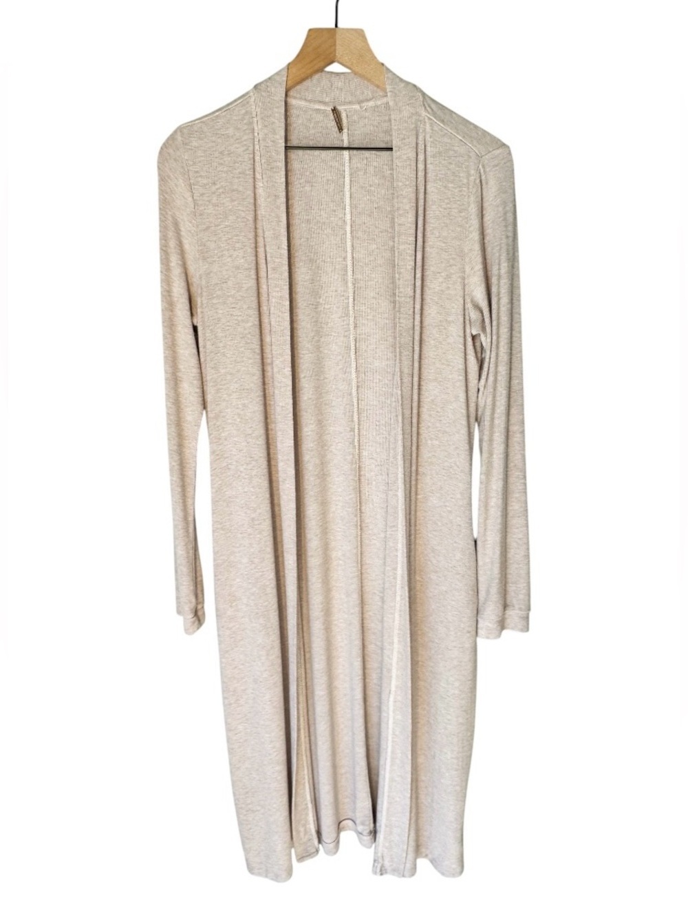 MAGASCHONI Oatmeal Ribbed Knit Lightweight Micro Modal Longline Duster Sz M